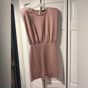 Zara Pink White Gingham Sleeveless Mini Dress With Shoulder Pads Women’s Medium